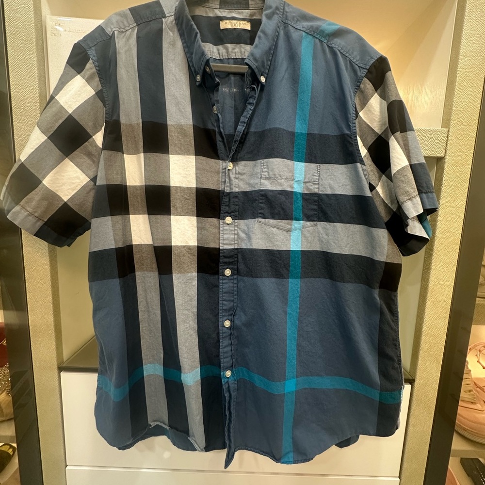Burberry Blue and Black Plaid Button Down Shirt Size XXXL
